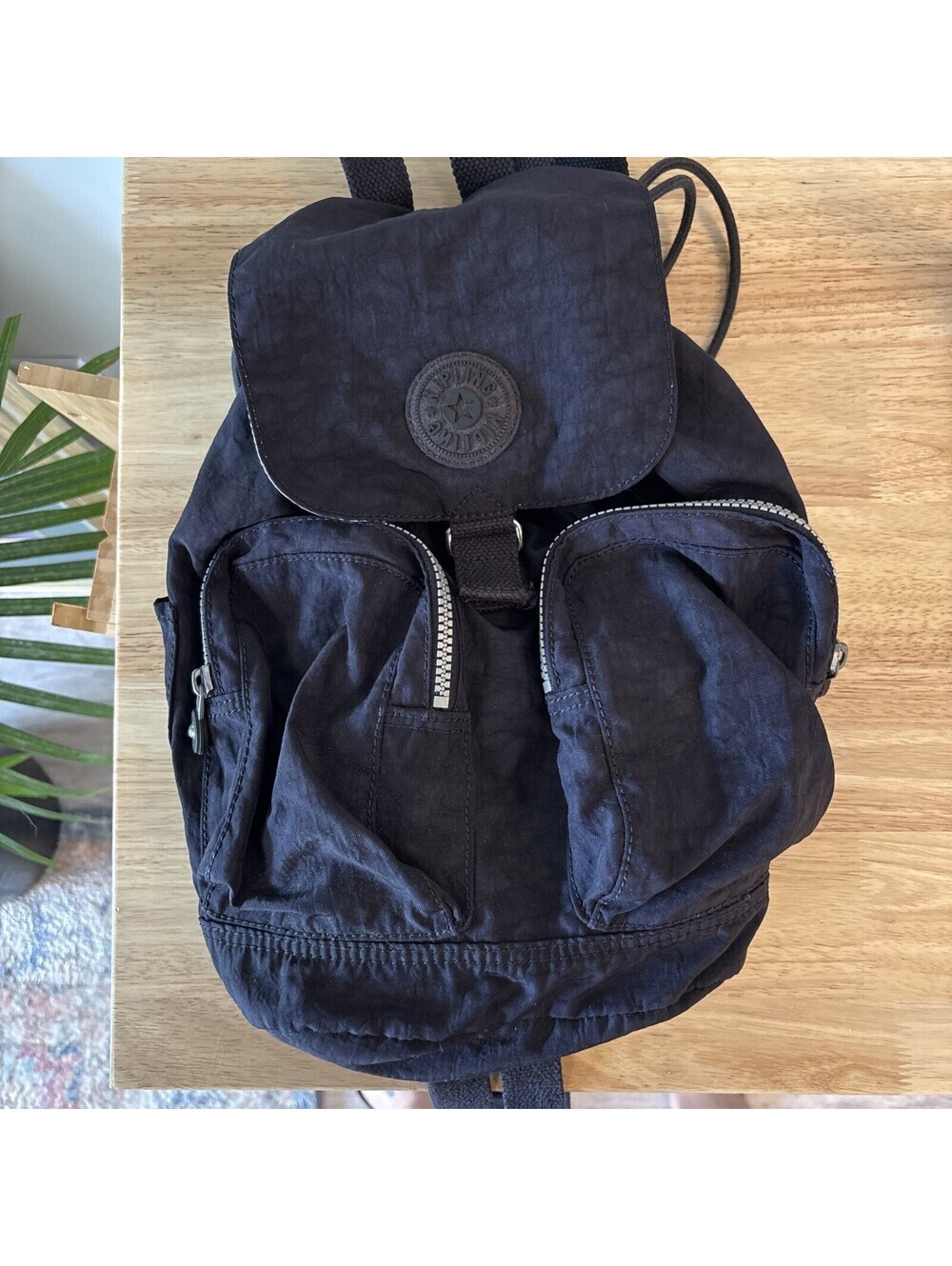 Kipling Lovebug Small Navy Blue Backpack Travel Bag With Monkey Keychain Nylon